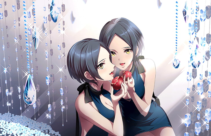 anime girls, Hayami Kanade, short hair, gray hair, pomegranate, HD wallpaper